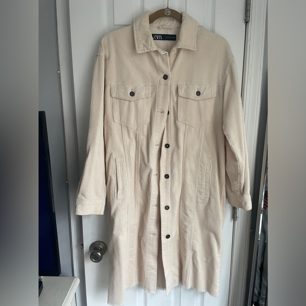 Zara Off-White Corduroy Long Jacket Size XS